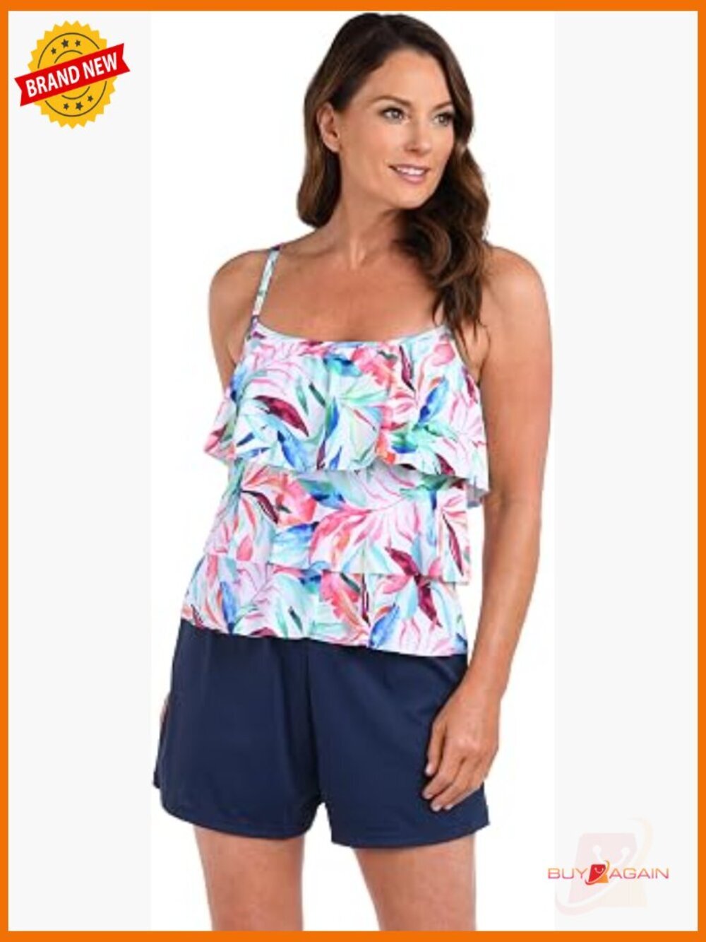 3 Tiered Ruffle Tankini Top with Adjustable Straps